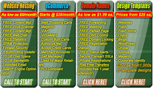 $5 Website Hosting, eCommerce Shopping Carts, $1.99 Domain Names, Website Design Templates